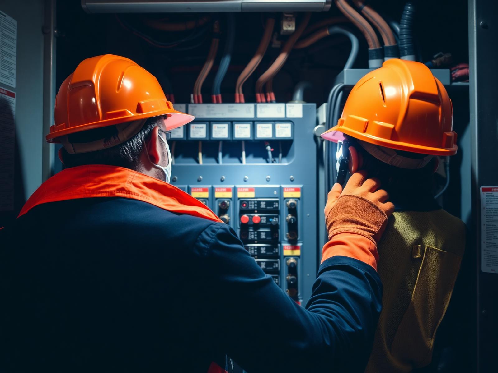 Drafter reviewing field-captured photos and redlines for an industrial electrical panel